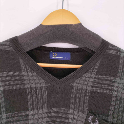 フレッドペリー FRED PERRY タータン パネル Vネック セーター メンズ import:L