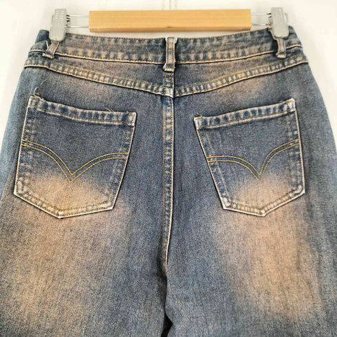 カットデザイン ワイドデニムパンツ レディース