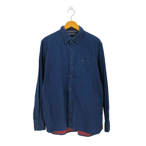 トミーヒルフィガー TOMMY HILFIGER Real Indigo コットン 裏地チェック ボタンダウンシャツ メンズ JPN:XL
