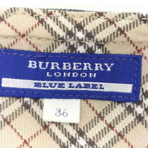 バーバリーブルーレーベル BURBERRY BLUE LABEL 裏地ノバチェック ワンポイント刺繍 フリル デニムワンピース レディース JPN:36
