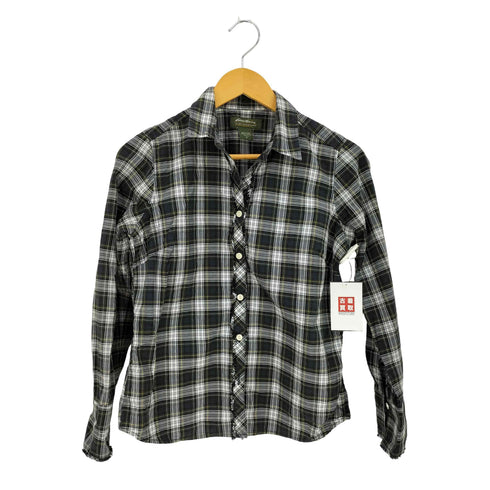 エディーバウアー Eddie Bauer 00s 緑タグ タータンチェック L/S フリンジシャツ レディース import:M