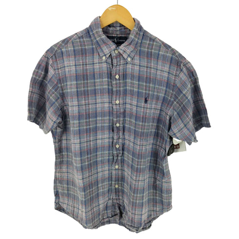 ラルフローレン RALPH LAUREN CUSTOM FIT リネン100 チェック S/S ボタンダウンシャツ メンズ L