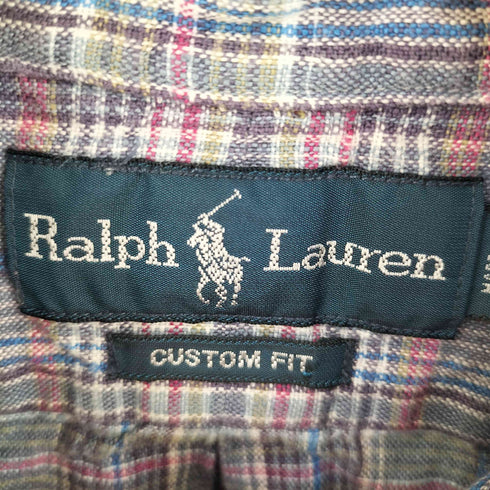 ラルフローレン RALPH LAUREN CUSTOM FIT リネン100 チェック S/S ボタンダウンシャツ メンズ L