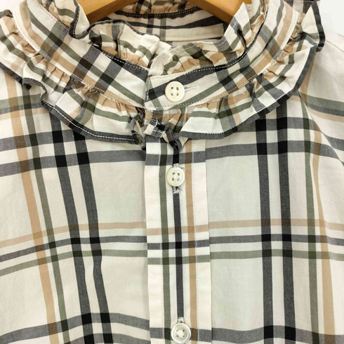 ポロラルフローレン POLO RALPH LAUREN Relaxed Fit Plaid Puff-Sleeve Shirt 現行タグ チェック フリルカラー 七分袖 パフスリーブシャツ レディース US:0-2