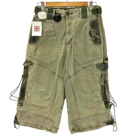 EURO JEANZ 90-00S OLD 立体裁断 迷彩 カモ ドローコード ギミック ポケット カーゴ ジョーツ ショーツ クロップド パンツ Y2K メンズ W32 L19