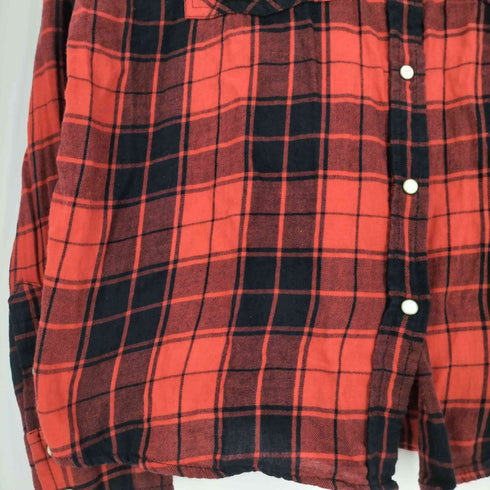 ザラ ZARA フラワービジュー スナップボタン チェックL/Sシャツ レディース import:L