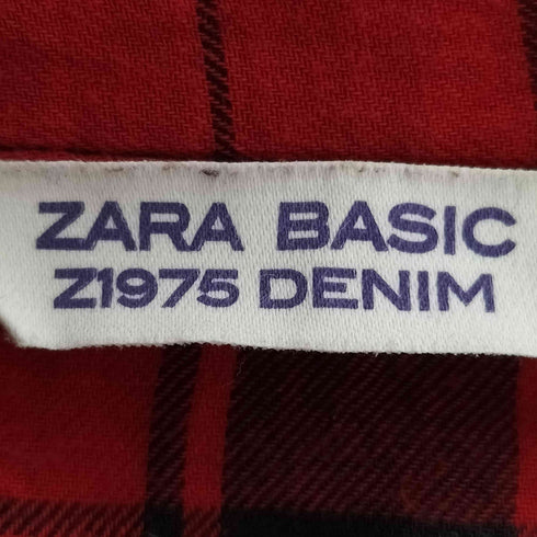 ザラ ZARA フラワービジュー スナップボタン チェックL/Sシャツ レディース import:L