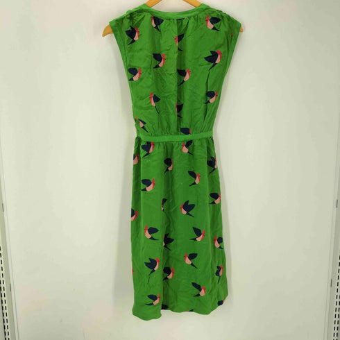 マークバイマークジェイコブス Marc by Marc Jacobs シルク 100% ワンピース 鳥柄 総柄 アニマル ノースリーブ ワンピース ウエストリボン レディース import:S