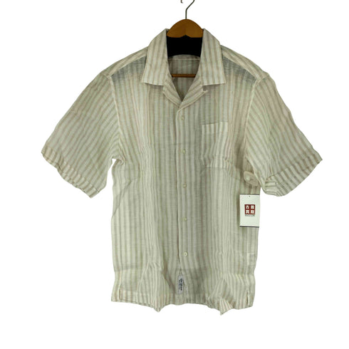 フェアファクス FAIRFAX リネン100% ストライプ オープンカラー S/S シャツ メンズ import:L