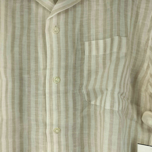 フェアファクス FAIRFAX リネン100% ストライプ オープンカラー S/S シャツ メンズ import:L