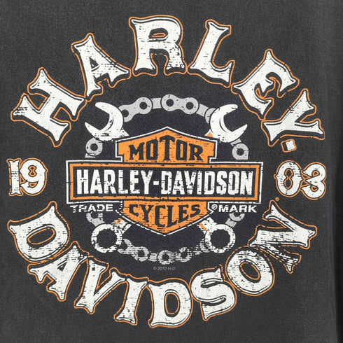 ハーレーダビッドソン HARLEY-DAVIDSON メキシコ製 コピーライト 2019 両面プリント スカル クルーネック S/S Tシャツ メンズ import:XL