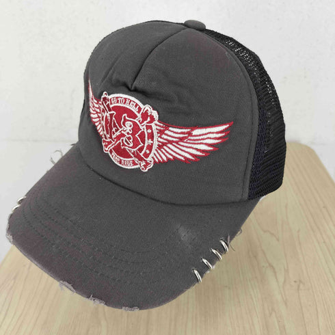 スカルフライト SKULL FLIGHT ダメージ加工 ロゴ刺繍メッシュキャップ メンズ FREE