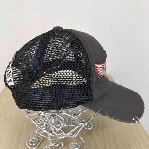 スカルフライト SKULL FLIGHT ダメージ加工 ロゴ刺繍メッシュキャップ メンズ FREE