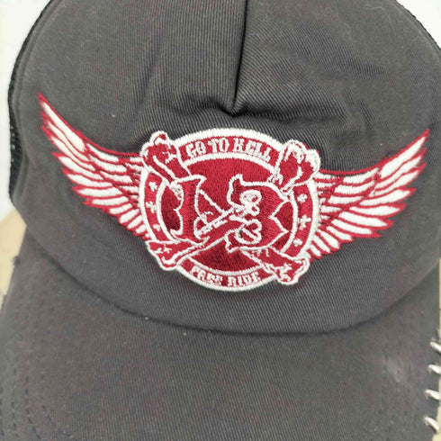 スカルフライト SKULL FLIGHT ダメージ加工 ロゴ刺繍メッシュキャップ メンズ FREE