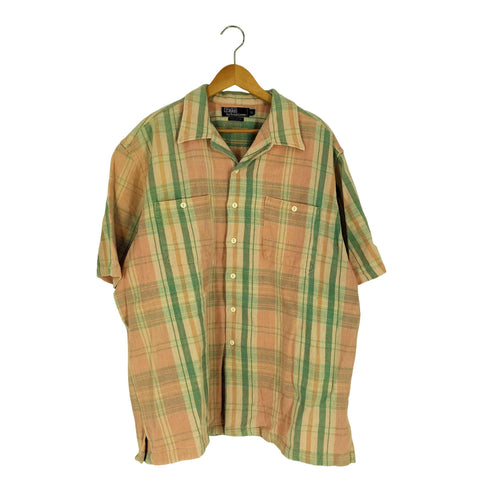 ポロバイラルフローレン Polo by RALPH LAUREN 90S マドラスチェック 開襟 ダブルポケット S/S ネルシャツ メンズ import:XL