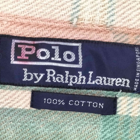 ポロバイラルフローレン Polo by RALPH LAUREN 90S マドラスチェック 開襟 ダブルポケット S/S ネルシャツ メンズ import:XL