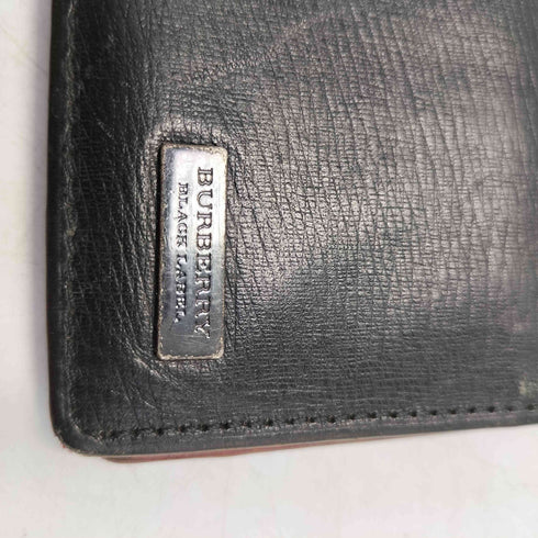 バーバリーブラックレーベル BURBERRY BLACK LABEL メタルロゴ レザー シワ加工 長財布 メンズ