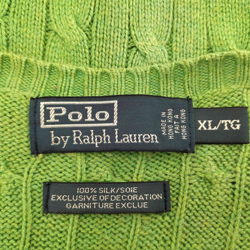 ポロバイラルフローレン Polo by RALPH LAUREN ポニー刺繍 シルク100 ケーブル Vネック ニット メンズ import:XL