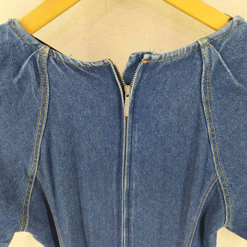ザラ ZARA 半袖 スクエアネック デニム ロングワンピース レディース S