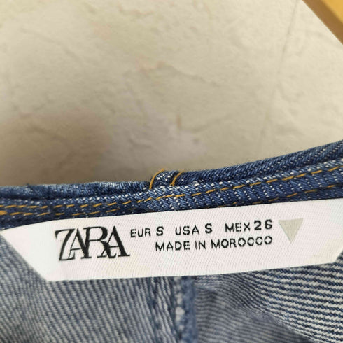 ザラ ZARA 半袖 スクエアネック デニム ロングワンピース レディース S