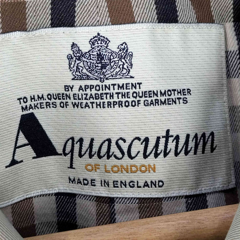 アクアスキュータム AQUASCUTUM イングランド製 裏地チェック 玉虫 ステンカラーコート メンズ UK:36