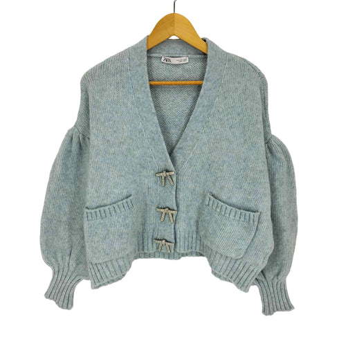 ザラ ZARA ラインストーンリボンニットカーディガン レディース import:M