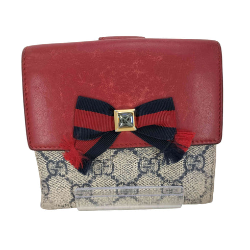 グッチ GUCCI GG スプリーム シェリーライン PVC×レザーウェビングライン リボン 二つ折り財布 レディース