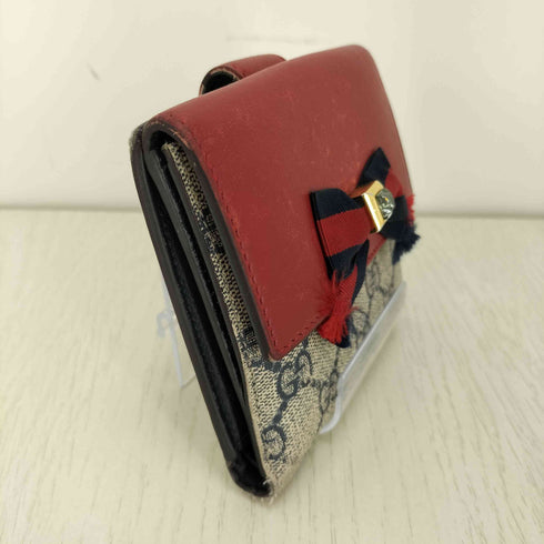 グッチ GUCCI GG スプリーム シェリーライン PVC×レザーウェビングライン リボン 二つ折り財布 レディース