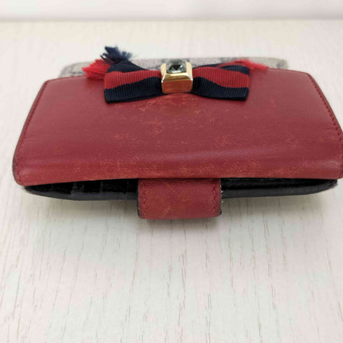 グッチ GUCCI GG スプリーム シェリーライン PVC×レザーウェビングライン リボン 二つ折り財布 レディース