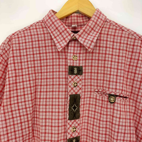 Drachten コットン チェック 半袖 チロリアンシャツ メンズ import:XL