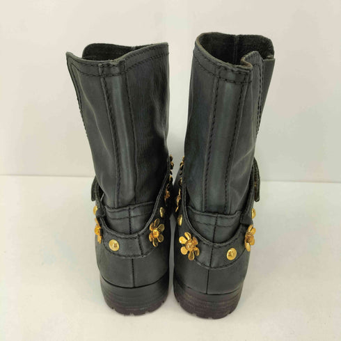 モスキーノ MOSCHINO Y2K フラワー スタッズ レザー ショート ブーツ レディース EUR:37