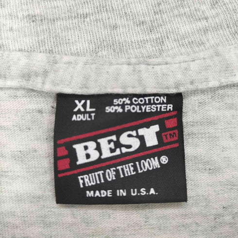 フルーツオブザルーム FRUIT OF THE LOOM 90s- USA製 袖裾シングル 霜降り BRANDEIS フロントプリントクルーネックTシャツ メンズ XL
