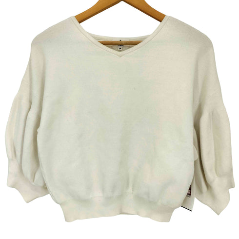 ランバンオンブルー LANVIN en Bleu バックレース バルーンスリーブ Vネック 半袖ニット レディース JPN:38