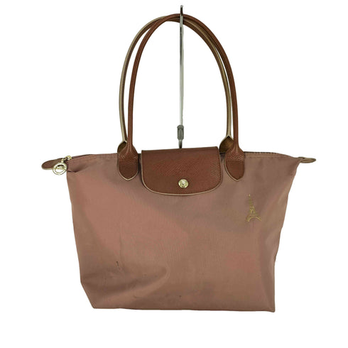 ロンシャン LONGCHAMP エッフェル塔 刺繍 レザーハンドル ナイロン トートバッグ レディース