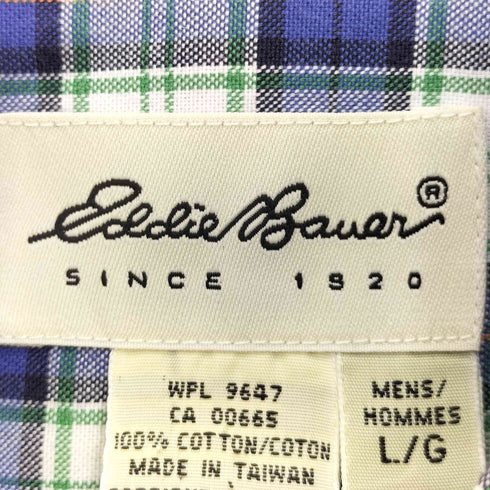 エディーバウアー Eddie Bauer 90s 白タグ ボタンダウン ラウンドヘム 半袖シャツ メンズ import:L