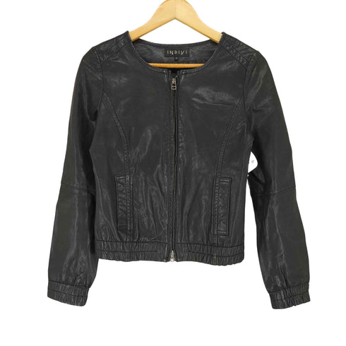 インディヴィ INDIVI lamb leather ノーカラー レザージャケット レディース JPN:38