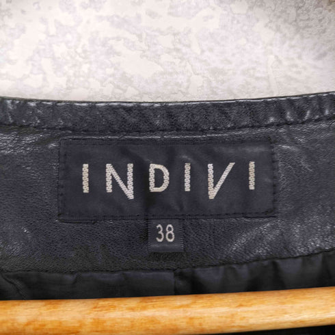 インディヴィ INDIVI lamb leather ノーカラー レザージャケット レディース JPN:38