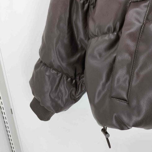 エイチアンドエム H&M 短丈 フェイクレザー フーデッド ジャケット レディース import:S