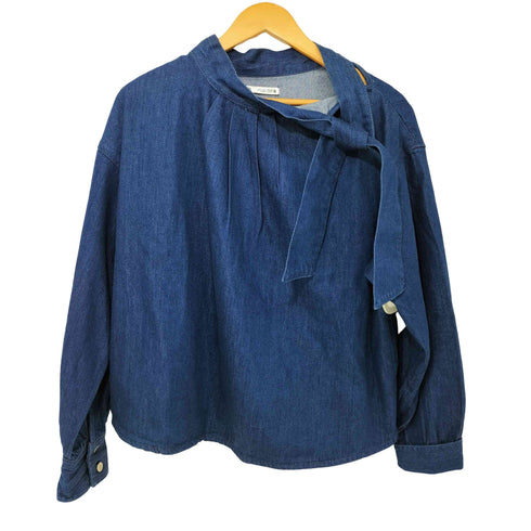 ザラ ZARA ボウタイ タック デニム ブラウス レディース import:L