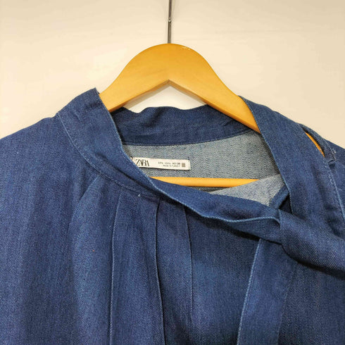 ザラ ZARA ボウタイ タック デニム ブラウス レディース import:L