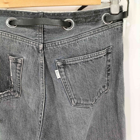 ボナム BONUM ボタンフライ ダメージ加工 ベルト付き デニムパンツ レディース