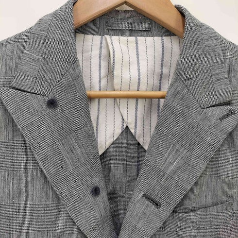 ラルディー二 LARDINI WOOSTER イタリア製 リネン レーヨン グレンチェック テーラード ジャケット メンズ EUR:48
