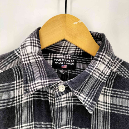 ポロジーンズカンパニーラルフローレン POLO JEANS COMPANY RALPH LAUREN 90-00S 星条旗タグ インド綿 フランネル チェック シャツ フラップポケット パートナー21 メンズ import:L