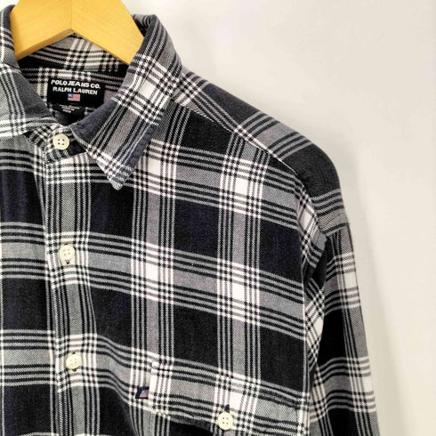 ポロジーンズカンパニーラルフローレン POLO JEANS COMPANY RALPH LAUREN 90-00S 星条旗タグ インド綿 フランネル チェック シャツ フラップポケット パートナー21 メンズ import:L