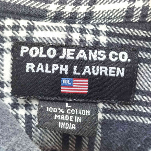 ポロジーンズカンパニーラルフローレン POLO JEANS COMPANY RALPH LAUREN 90-00S 星条旗タグ インド綿 フランネル チェック シャツ フラップポケット パートナー21 メンズ import:L