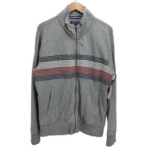 トミーヒルフィガー TOMMY HILFIGER トリコロール ボーダー スウェット ジャケット メンズ import:XL