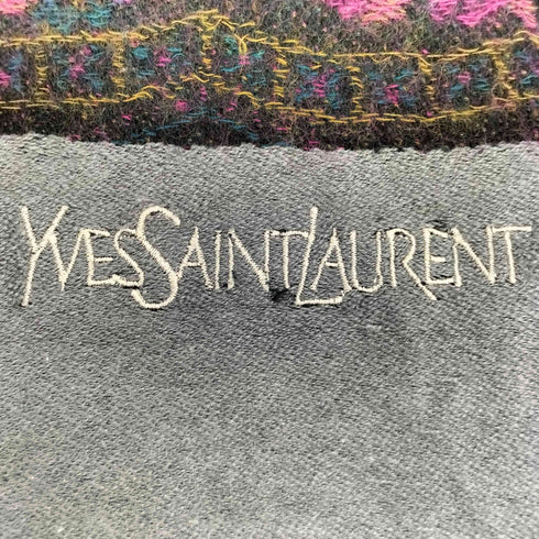 イヴサンローラン Yves Saint Laurent ペイズリー柄 ロゴ刺繍 フリンジ 大判 マフラー レディース