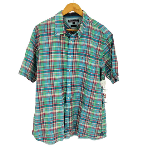 トミーヒルフィガー TOMMY HILFIGER リネンコットン チェック半袖シャツ メンズ import:XL