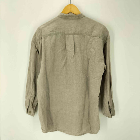 エディーバウアー Eddie Bauer 90S 白タグ 麻 リネン 100% L/S バンドカラー シャツ レディース import:M