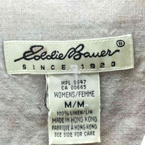 エディーバウアー Eddie Bauer 90S 白タグ 麻 リネン 100% L/S バンドカラー シャツ レディース import:M